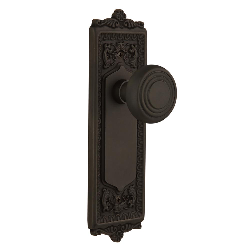 Nostalgic Warehouse EADDEC Complete Passage Set Without Keyhole Egg & Dart Plate with Deco Knob in Oil-Rubbed Bronze